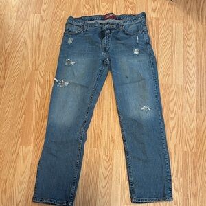Arizona Jean Company Men's Distressed Medium Blue Straight Jeans